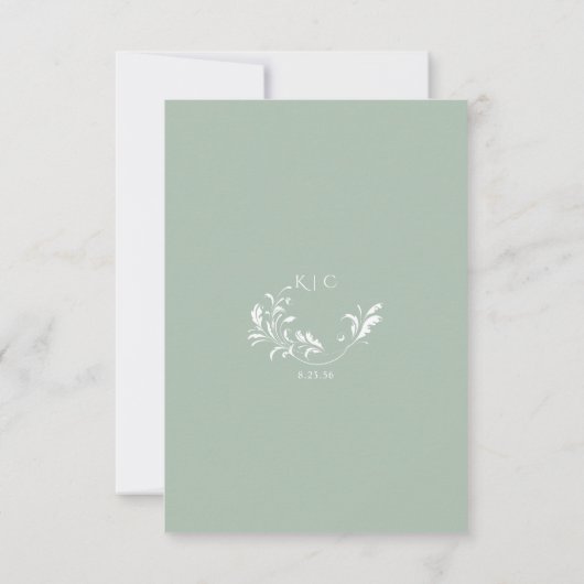 Light Sage Green Wedding  Elegant Swirls Bedankkaart (Achterkant)
