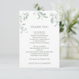 Light Sage Green Wedding  Elegant Swirls Bedankkaart
