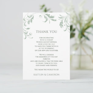 Light Sage Green Wedding Elegant Swirls Bedankkaart
