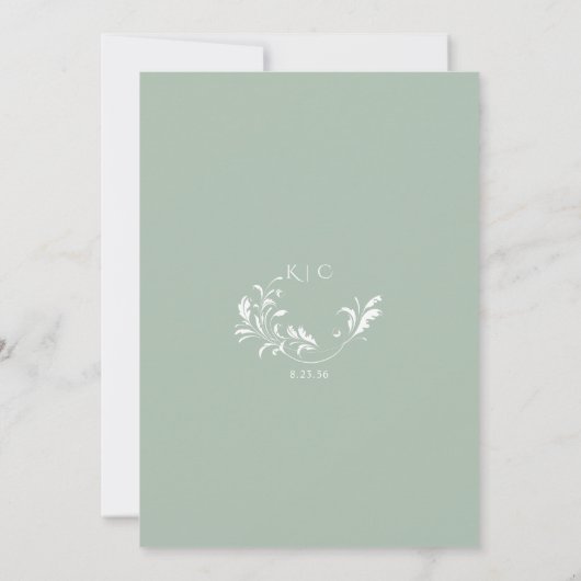 Light Sage Green Wedding  Elegant Swirls Kaart (Achterkant)