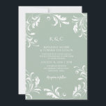 Light Sage Green Wedding  Elegant Swirls Kaart<br><div class="desc">Light Sage Green Elegant Wedding Invitation V2: deze unieke uitnodiging voor een lichte zagerij biedt prachtige bloei rond uw klassiek monogram bovenaan en op uitnodiging. Het is perfect voor een klassiek,  sprookje of luxe/elegante bruiloft! Op de achterkant staat een romantische bloei met je initialen en trouwdatum.</div>