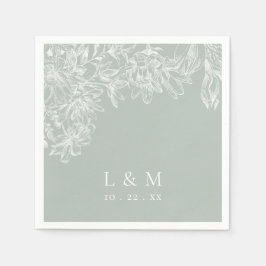 Light Sage Green White Floral Monogram Weddenschap Servet