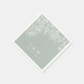 Light Sage Green White Floral Monogram Weddenschap Servet (Hoek)