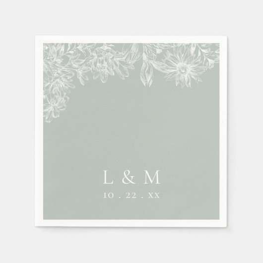 Light Sage Green White Monogram Weddenschap Napkin Servet (Voorkant)