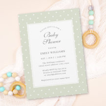 Light Sage Groene en Witte Polka Dots Baby shower