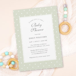 Light Sage Groene en Witte Polka Dots Baby shower Kaart