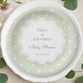 Light Sage Groene en Witte Polka Dots Baby shower Papieren Bordje