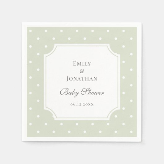 Light Sage Groene en Witte Polka Dots Baby shower Servet (Voorkant)