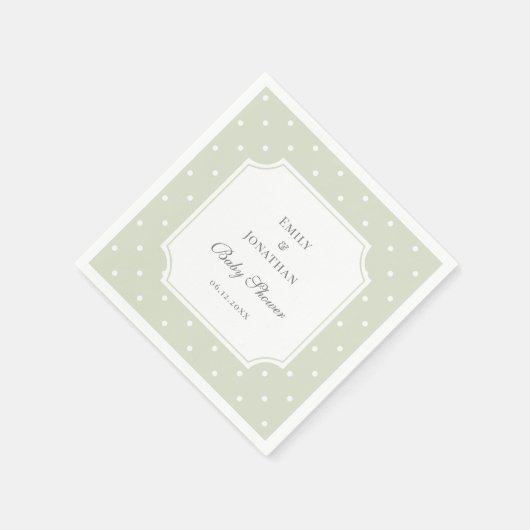 Light Sage Groene en Witte Polka Dots Baby shower Servet (Hoek)