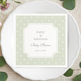 Light Sage Groene en Witte Polka Dots Baby shower Servet