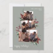 Light Sage Photo Collage met bessen en groen Feestdagenkaart (Voorkant)