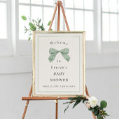 Light Sage Plaid Bow Elegant Baby shower Welkom Poster