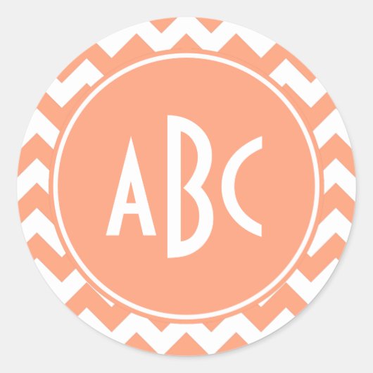 Light Salmon Chevron Monogram Ronde Sticker (Voorkant)