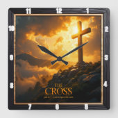 Light Salvation Cross Mountain Stone World John 8 Vierkante Klok (Voorkant)