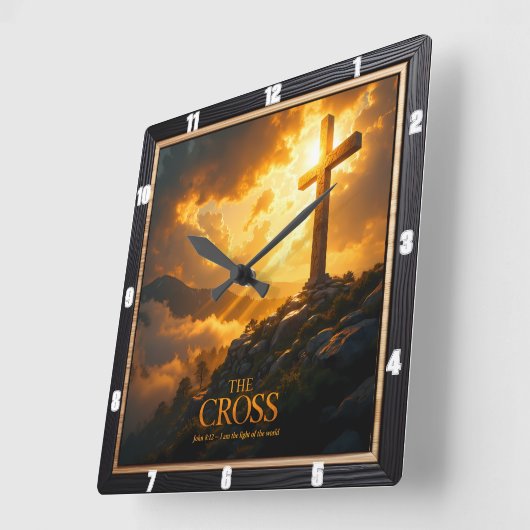 Light Salvation Cross Mountain Stone World John 8 Vierkante Klok (Hoek)