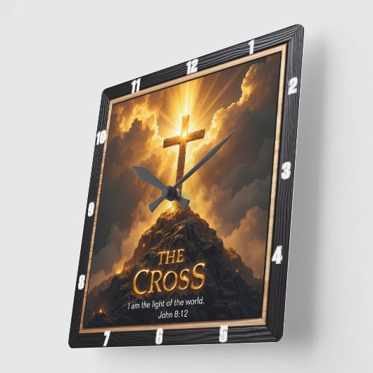 Light Salvation Cross Mountain Wooden World John 8 Vierkante Klok (Hoek)