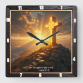 Light Salvation Cross Ornate Mountain Stairs Vierkante Klok (Voorkant)