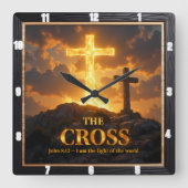 Light Salvation Crosses Mountain Glowing Stone Vierkante Klok (Voorkant)
