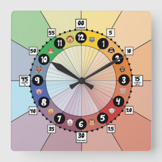 Light School Schedule Clock for Children (Square) Vierkante Klok