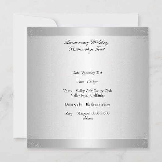 Light Silver Floral 25th Jubileum Party Event Kaart (Achterkant)