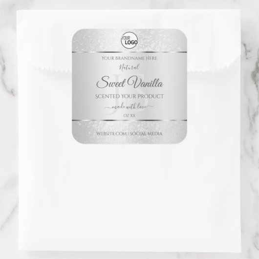 Light Silver Glitter Product Labels Monogram Logo (Tas)