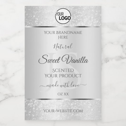 Light Silver Glitter Product Labels Monogram Logo Voedselcontainer Etiket (Enkel label)