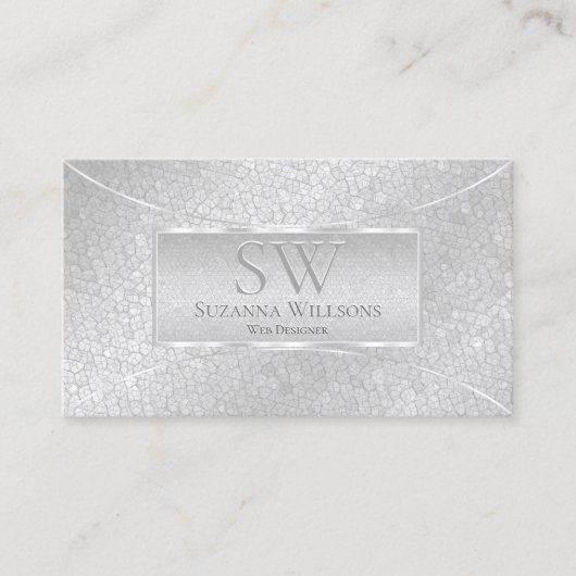 Light Silver Snake Pattern met Monogram en Foto Visitekaartje (Voorkant)