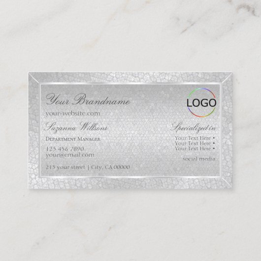 Light Silver Snake Pattern met Monogram en Logo Visitekaartje (Achterkant)