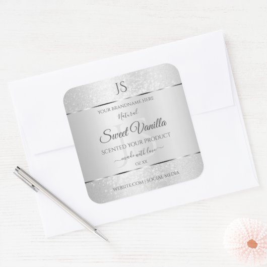Light Silver Soft Glitter Product Labels Monogram (Envelop)