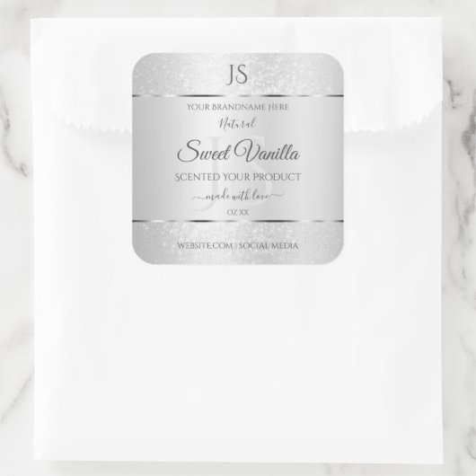 Light Silver Soft Glitter Product Labels Monogram (Tas)
