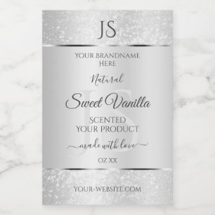 Light Silver Soft Glitter Product Labels Monogram Voedselcontainer Etiket