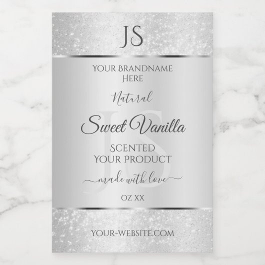 Light Silver Soft Glitter Product Labels Monogram Voedselcontainer Etiket (Enkel label)