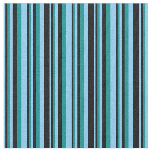 Light Sky Blue, Black & Dark Cyan Pattern Stof (Close Up)