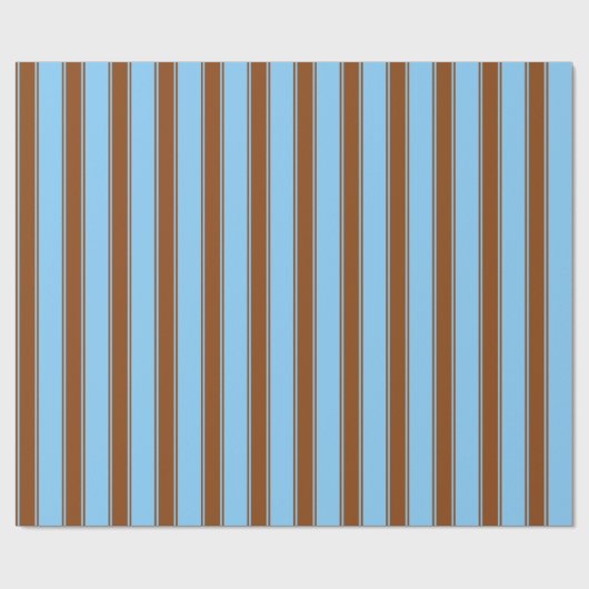Light Sky Blue en Brown Stripes Pattern Cadeaupapier (Vlak)