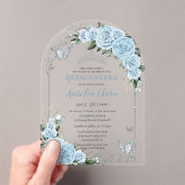Light Sky Blue Roos Floral Quinceañera Sweet 16 15 Acryl Uitnodigingen (Insitu (Draagbaar))