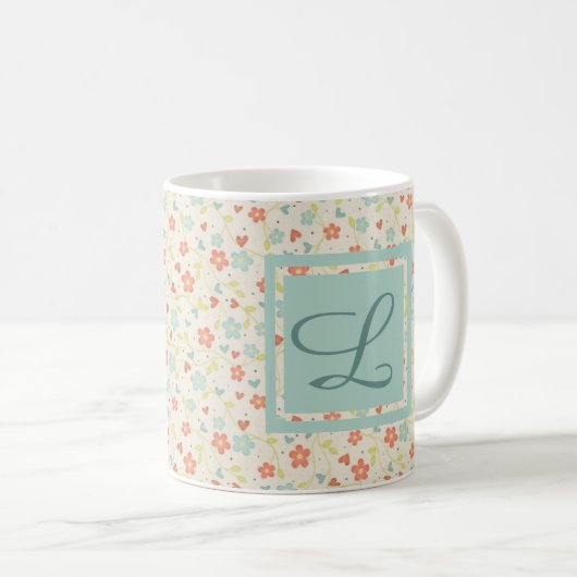  Light Spring Busy Floral Monogram Koffiemok (Voorkant rechts)