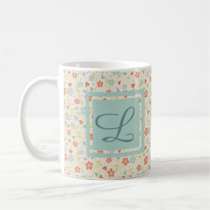 Light Spring Busy Floral Monogram Koffiemok