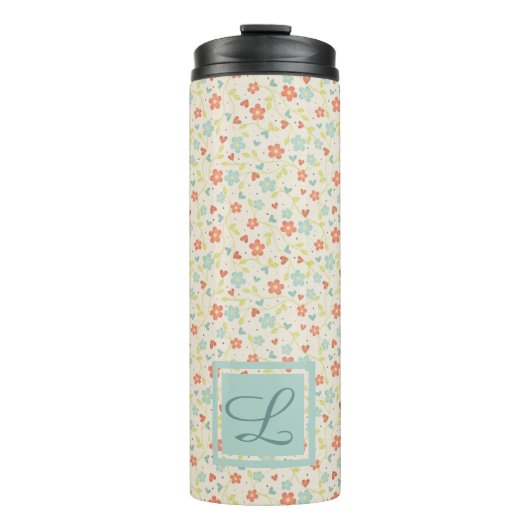 Light Spring Busy Floral Monogram Thermosbeker (Voorkant)