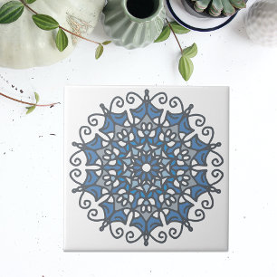 Light Steel Blue legant doily Mandala op White Tegeltje