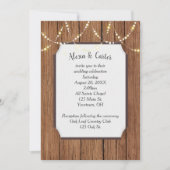 Light String on Wood Wedding Invite Kaart (Voorkant)
