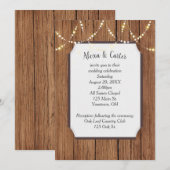 Light String on Wood Wedding Invite Kaart (Voorkant / Achterkant)