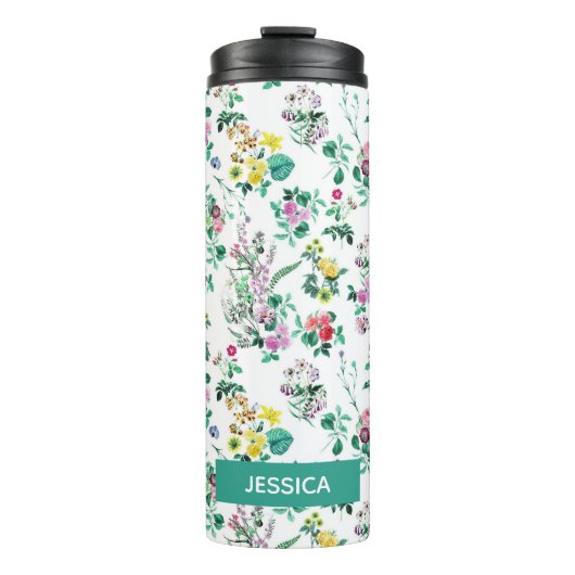 Light Summer Floral Pattern Personalized Thermosbeker (Voorkant)