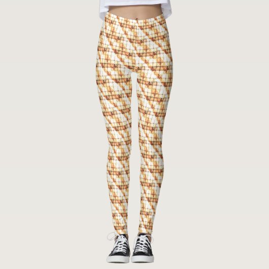 Light Tan Diagonal Plaid Subtle Weave Leggings (Voorkant)
