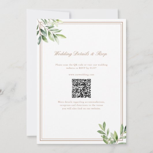 Light Taupe Eucalyptus Wedding QR-code Kaart (Achterkant)