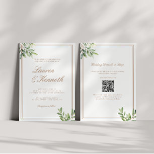 Light Taupe Eucalyptus Wedding QR-code Kaart
