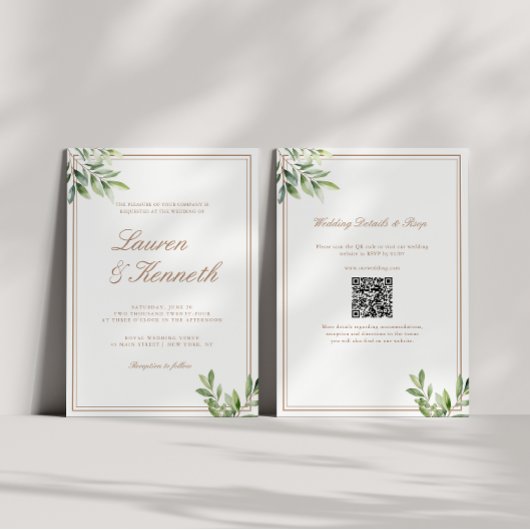 Light Taupe Eucalyptus Wedding QR-code Kaart