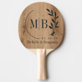 Light Teak Wood Leaf Wedding Monogram Tafeltennisbatje (Voorkant)