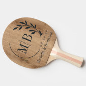 Light Teak Wood Leaf Wedding Monogram Tafeltennisbatje (Zijkant)