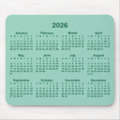 Light Teal and Hunter Green 2026 Calendar Muismat (Voorkant)
