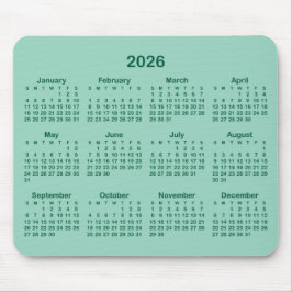 Light Teal and Hunter Green 2026 Calendar Muismat